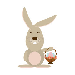 Easter rabbit with basket eggs icon, vector illustration design