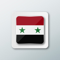 Square button with the national flag of Syria with the reflection of light. Icon with the main symbol of the country.