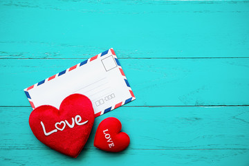 Love hearts on wooden background concept valentine day