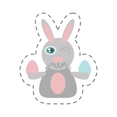 Easter rabbit with eggs icon image, vector illustration