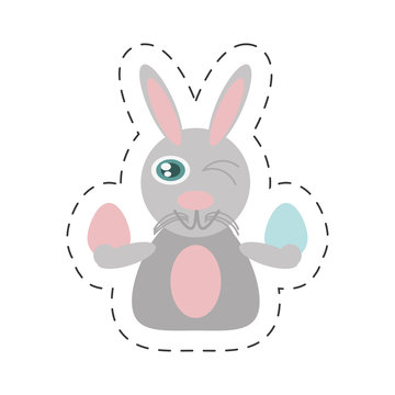 Easter rabbit with eggs icon image, vector illustration