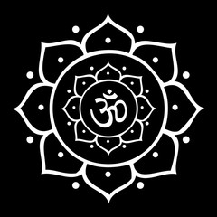 Vector Om Symbol and Lotus Flower Mandala Illustration - obrazy, fototapety, plakaty