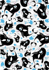 Cute Cartoon Killer Whale Pattern