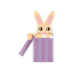 Easter rabbit inside gift icon image, vector illustration