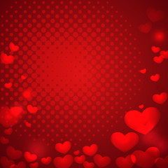 abstract red background with bokeh effect hearts and halftone. p