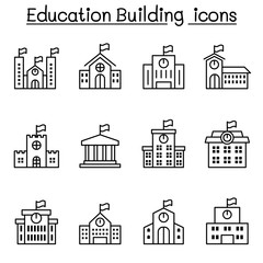 Fototapeta premium School building icon set in thin line style