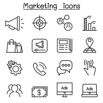 Marketing icon set in thin line style
