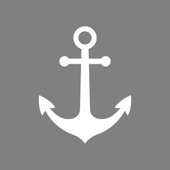 White anchor vector icon on grey background