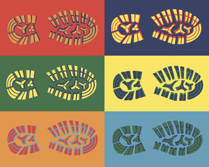 set of footprints of classic sneakers, vector, illustration,