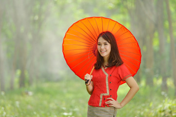 Asian woman wearing traditional thai culture lanna style,vintage style,chaingmai Thailand