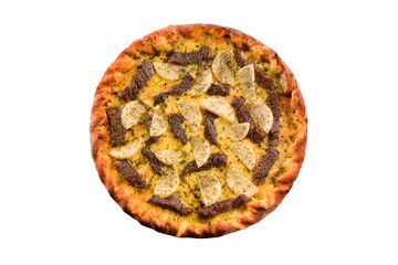 Meat and champignon pizza