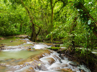 Obraz premium waterfall and Wooden bridge at Than Bok Khorani National Park Krabi Thailand