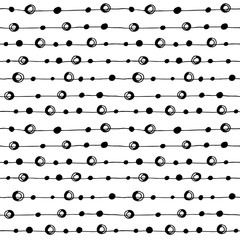 Abstract black and white hand drawn seamless pattern. Polka dot and lines. Doodle sketch vector illustration