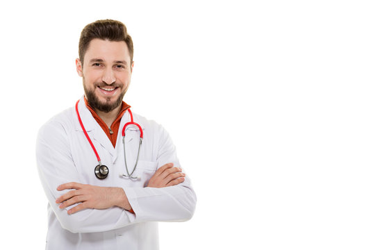 Male Doctor Smiling on White Background