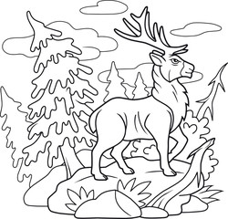 cartoon deer walking through the forest
