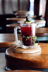Red cocktail with natural currant juice and vodka
