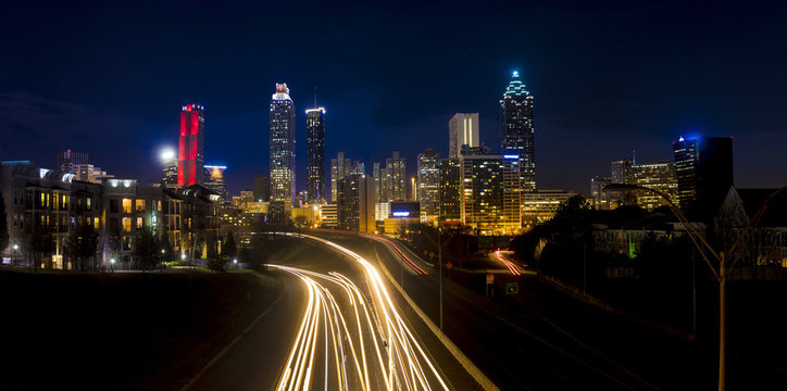 Downtown Atlanta Georgia at night panorama