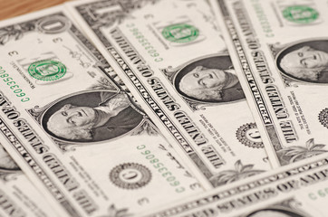 Closeup United States one-dollar bills.