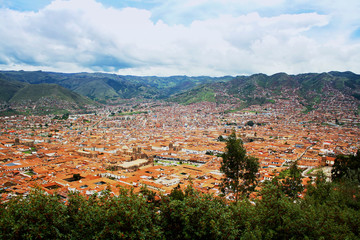 Fototapeta na wymiar Urban landscape of Cusco, Peru. A view from a mountains
