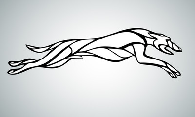 Lineart silhouette of running dog whippet breed. Vector