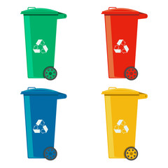 rubbish cans different colored recycle bins vector illustration isolated on white background