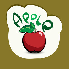 Apple with the title on the label. Sticker with a vegetarian pro