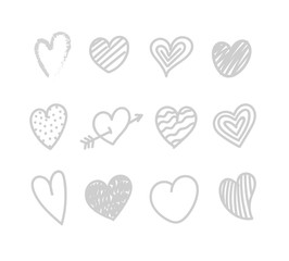 Different Valentines day hand drawn hearts set. Sketch style hea