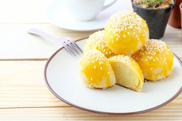 Chinese cake on wooden background
