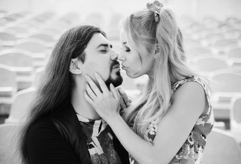Fototapeta premium Stylized photo of couple kissing 