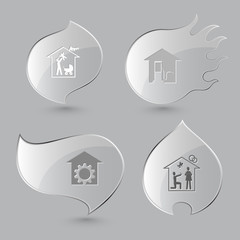 4 images: family home, car fueling, repair shop, home affiance.