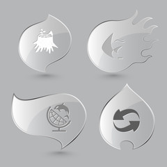 Naklejka premium 4 images: stub, fish, globe and shamoo, recycle symbol. Nature s