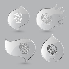 4 images: globe and clock, globe and handset, globe and arrow. S