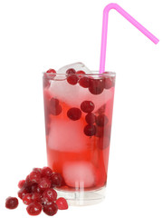 Cocktail with cranberry juice and ice cubes isolated