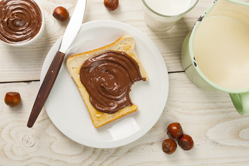 outdoor spring breakfast sweet bread spread on wooden table