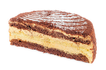Chocolate cake cut in half isolated