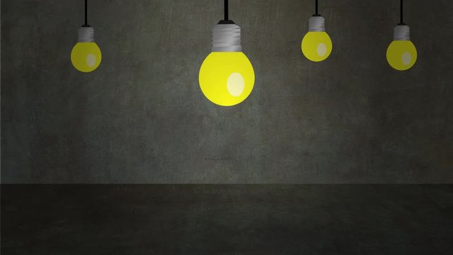 Shining light bulbs. Concept of energy, business solution and finding ideas.