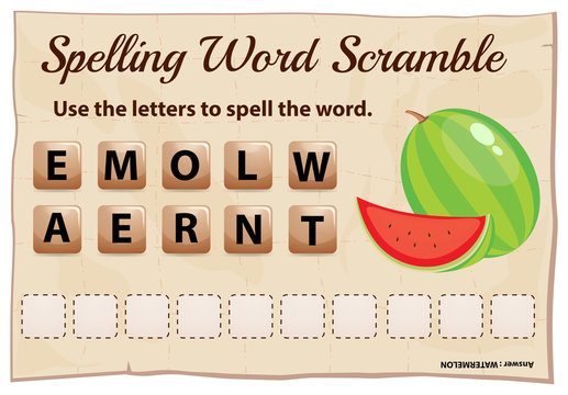 Spelling word scramble for word watermelon