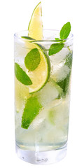 mojito cocktail with lime and leaf mint isolated