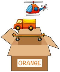 Cardboard box with label orange