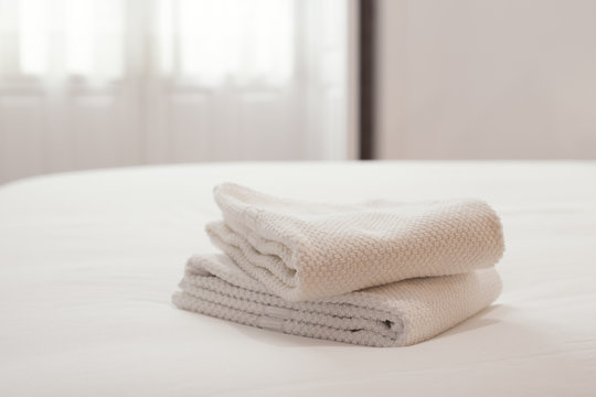 Fresh and clean towels in a bright room