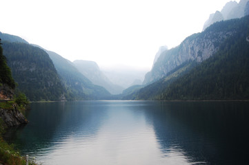 Fototapeta na wymiar Lake Gosause in rainy weather, Austria