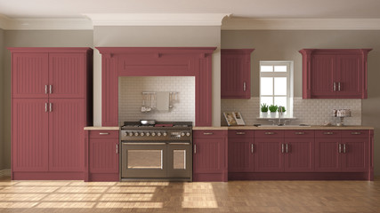 Classic kitchen, scandinavian minimal interior design with woode