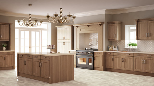 Classic Kitchen, Elegant Interior Design With Wooden Details