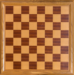 Top view of wooden oak chess Board