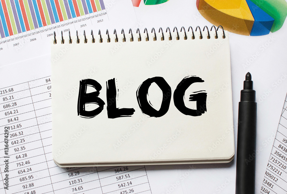 Poster notebook with toolls and notes about blog