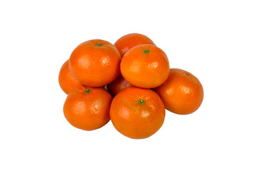 Group closeup of ripe tangerines on a white background. Clementine. Citrus. Fresh fruit. Diet. The orange fruit. Colorful food and drink, even the concept of life. isolated
