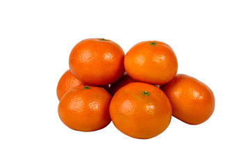 Group closeup of ripe tangerines on a white background. Clementine. Citrus. Fresh fruit. Diet. The orange fruit. Colorful food and drink, even the concept of life. isolated