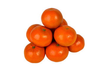Group closeup of ripe tangerines on a white background. Clementine. Citrus. Fresh fruit. Diet. The orange fruit. Colorful food and drink, even the concept of life. isolated