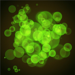 Green abstract background with bokeh lights. Design illustration
