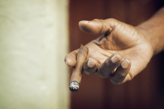 Cropped image of hand holding cigar